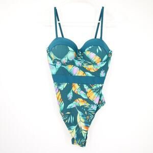 Cupshe Palm Print Green Padded One Piece Swimsuit NWT Tropical Beach Size Small